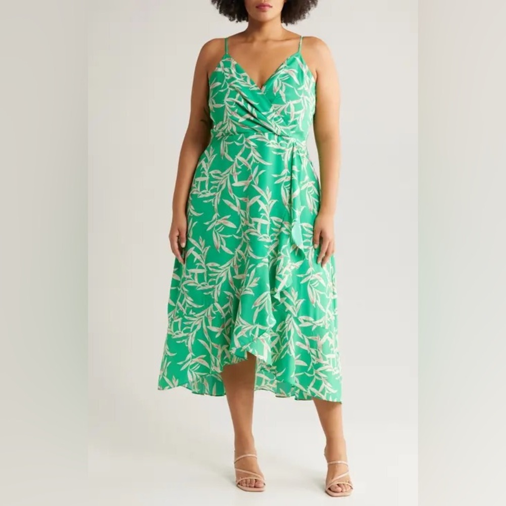 NWT Chelsea 28 Floral Flax Wrap Midi Dress Green